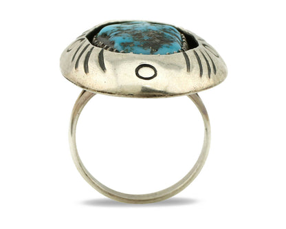 Navajo Handmade Ring .925 Silver Blue Turquoise Artist Signed WC C.1980's