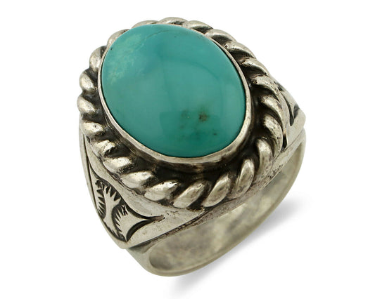 Navajo Ring .925 Silver Green Turquoise Artist Signed Apache Manufacturing C80s