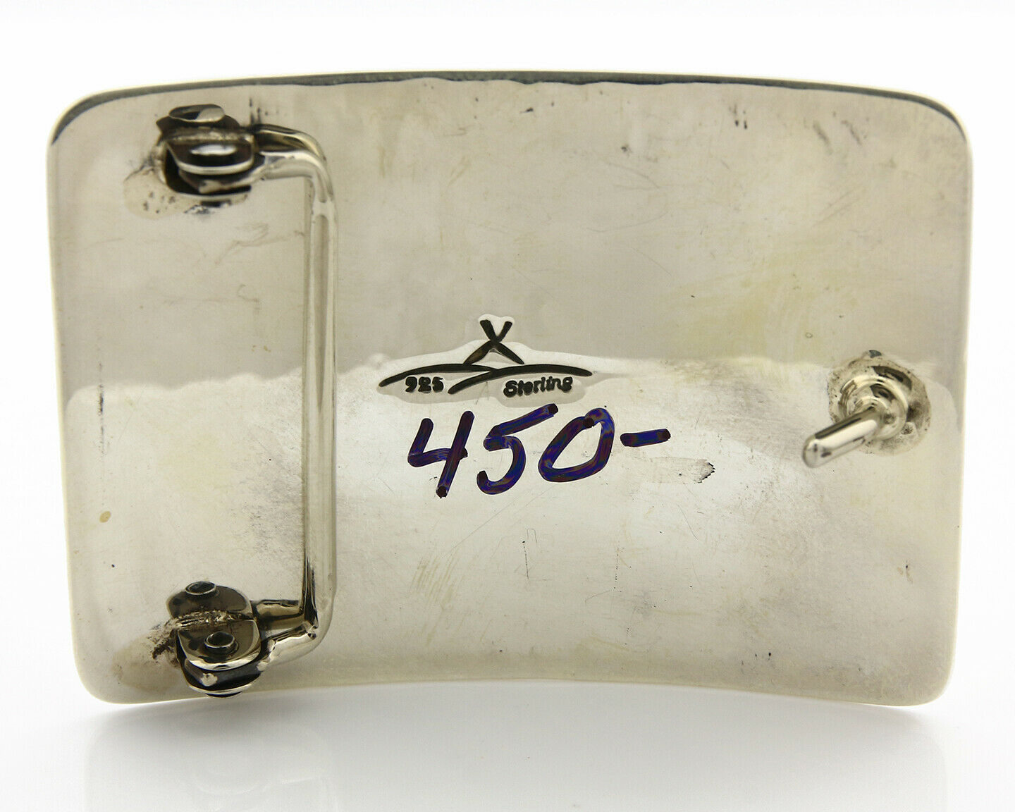 Navajo Belt Buckle .925 Silver Turquoise Mountain Artist Signed Tipi C.80's