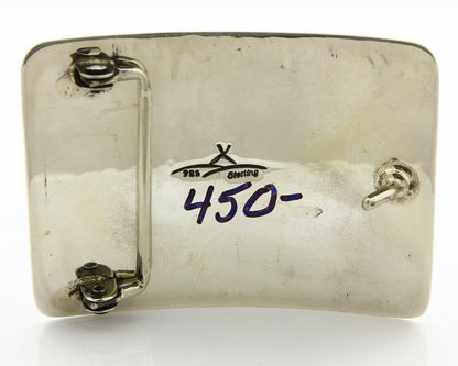 Navajo Belt Buckle .925 Silver Turquoise Mountain Artist Signed Tipi C.80's