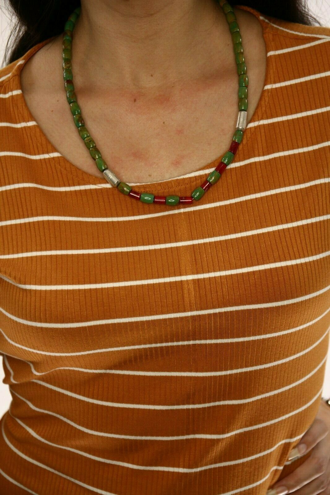 Navajo Necklace .925 Silver Royston Turquoise & Coral C.80's