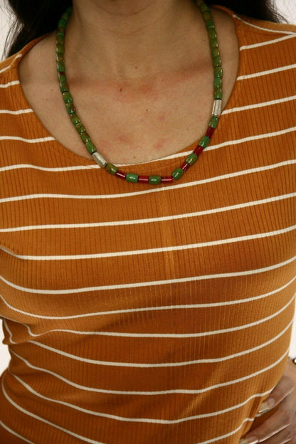 Navajo Necklace .925 Silver Royston Turquoise & Coral C.80's