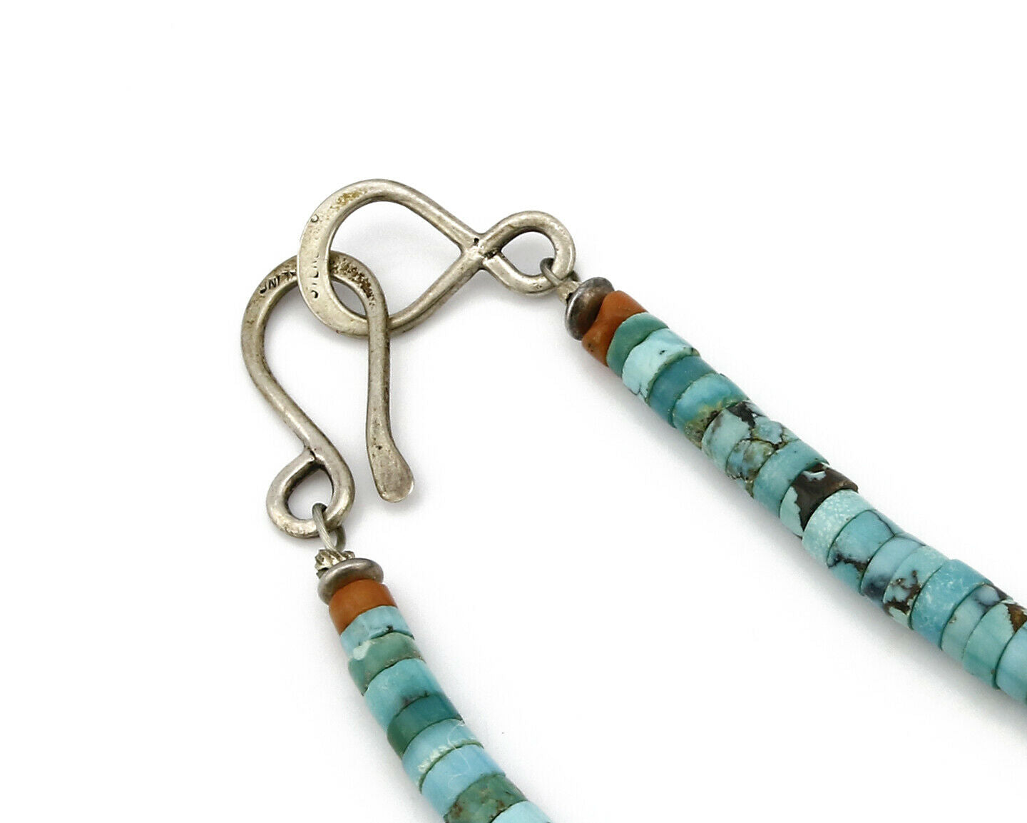 Women's Navajo Necklace .925 Silver Blue Arizona Turquoise & Natural Corals