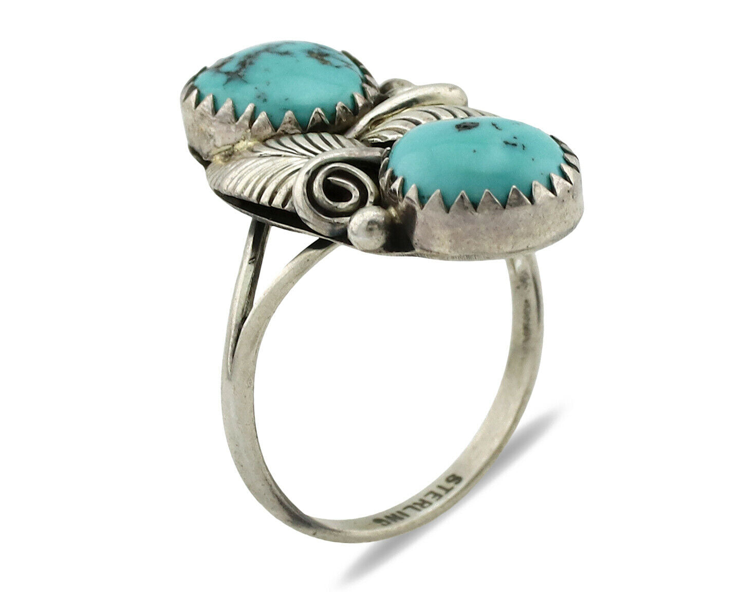 Navajo Ring .925 Silver Natural Blue Turquoise Native American Artist C.1980's
