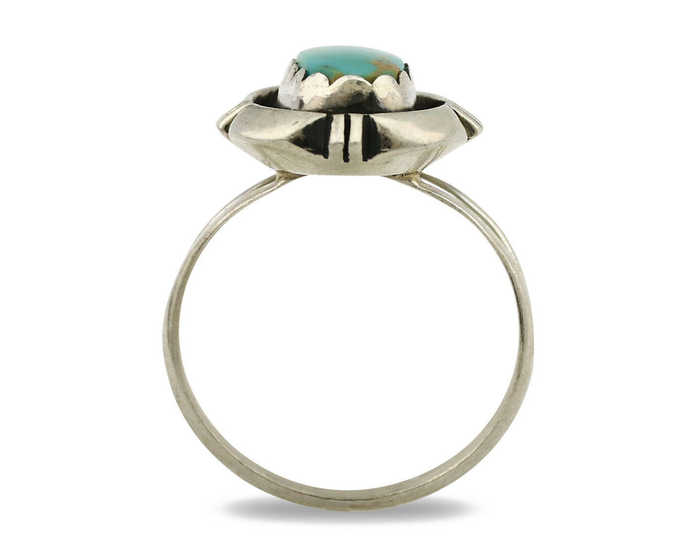 Navajo Ring .925 Silver Kingman Turquoise Artist Signed Apache C.80's