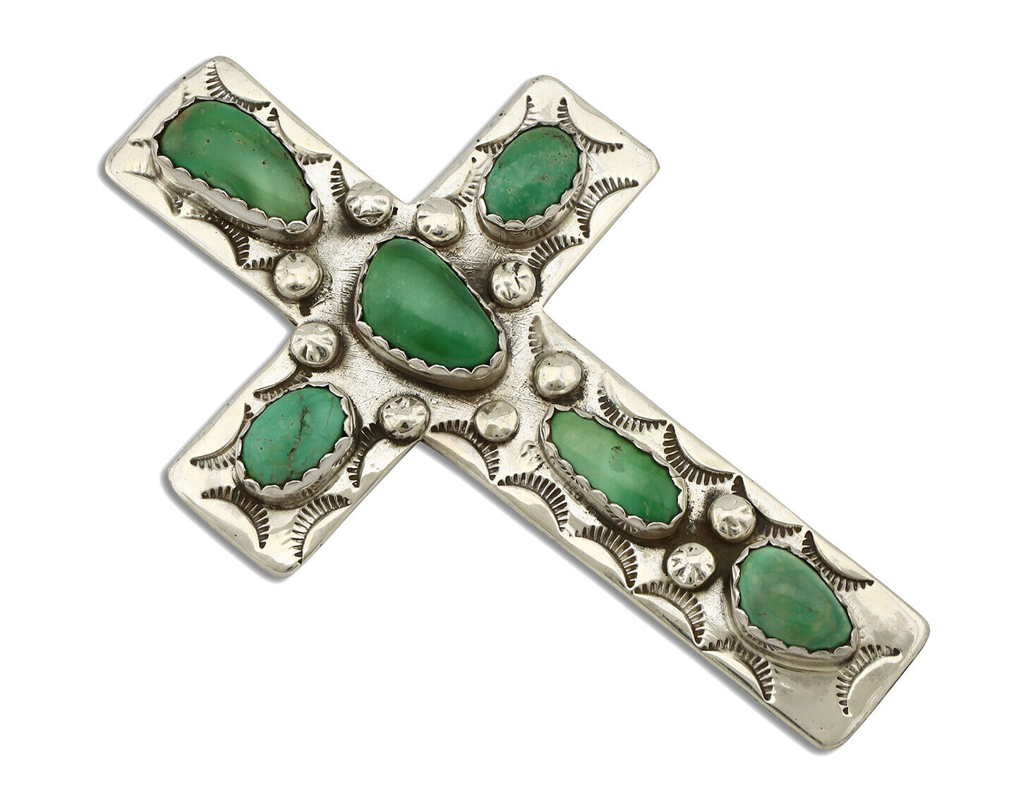 Navajo Cross Necklace 925 Silver Royston Turquoise Artist Signed JO C.80's