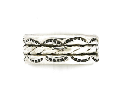 Navajo Ring .925 Silver Handmade Hand Stamped 3 Row Rope Band C.1980's Size 10.2