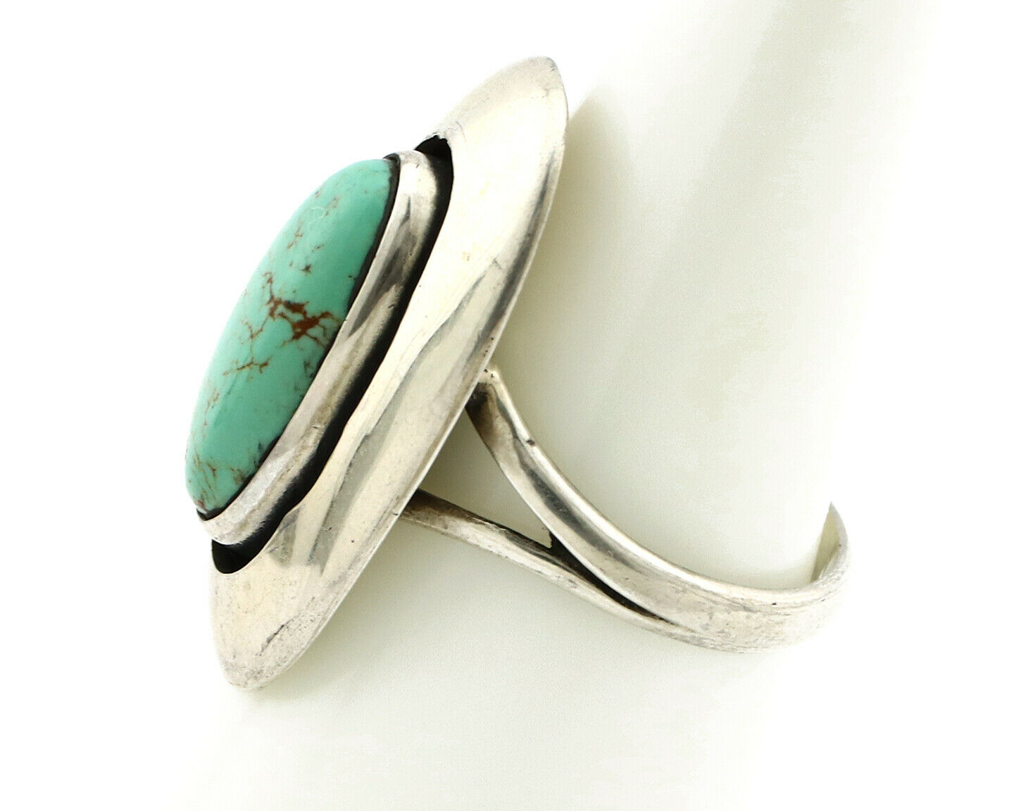 Navajo Shadow Box Ring .925 Silver Kingman Turquoise Signed M Montoya C80s