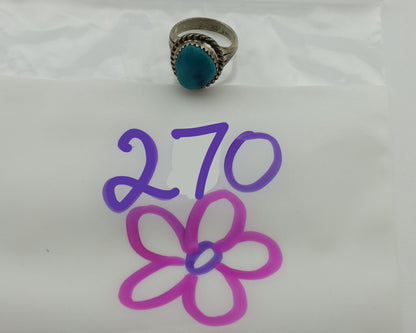 Navajo Ring .925 Silver Natural Blue Turquoise Native American Artist C.1980's