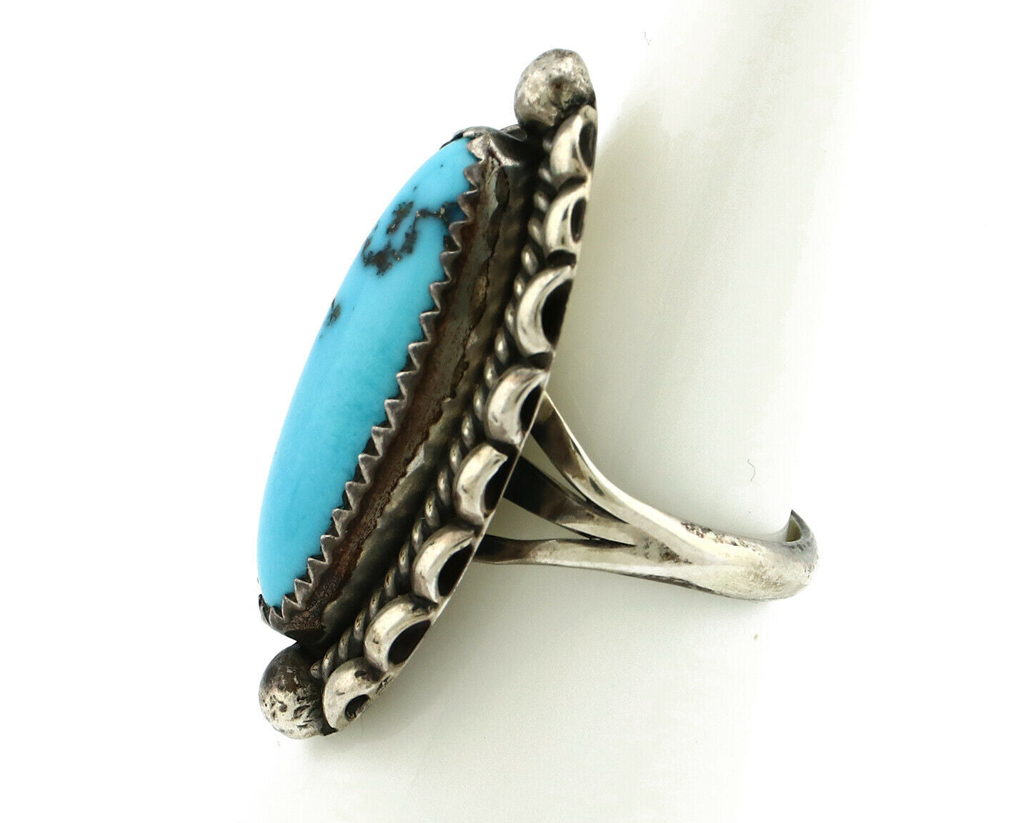 Navajo Ring .925 Silver Natural Blue Turquoise Artist Signed SC C.80's