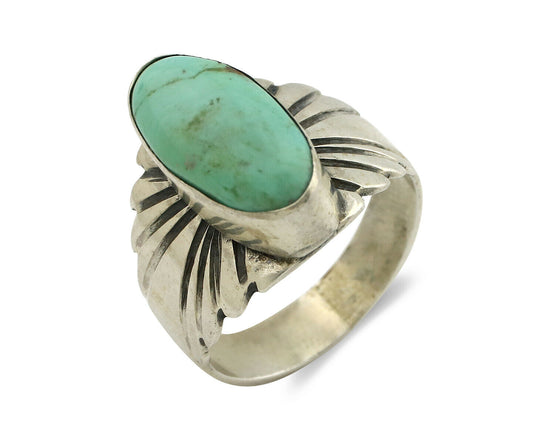 Navajo Ring .925 Silver Kingman Turquoise Artist Signed Apache C.80's