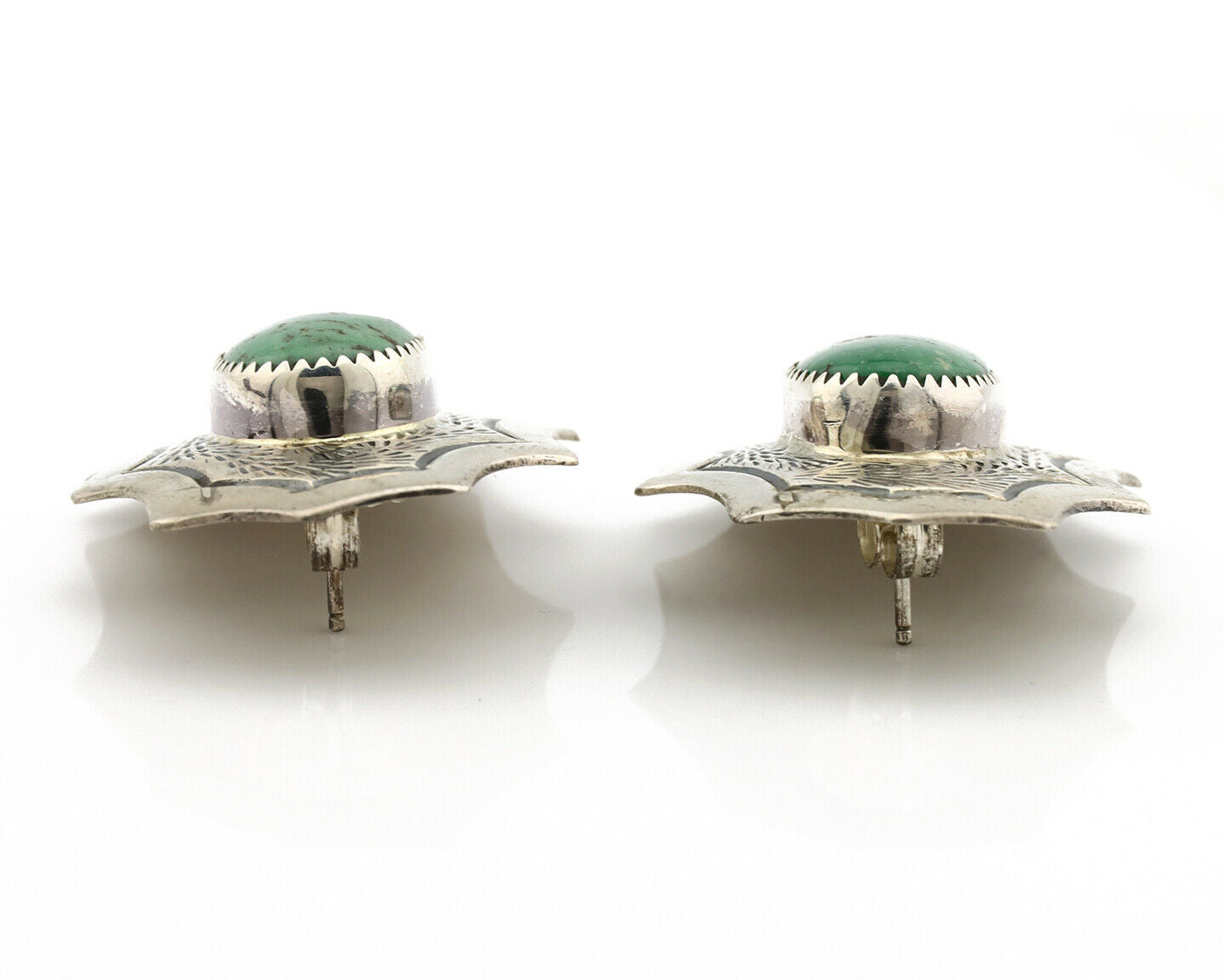 Navajo Earrings .925 Silver Crescent Valley Turquoise Native American Artist C80