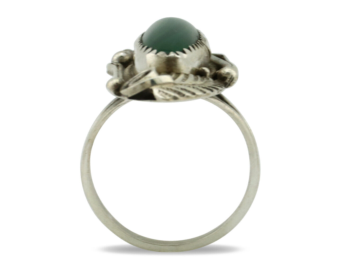 Navajo Ring 925 Silver Natural Green Malachite Signed Justin Morris C.80's