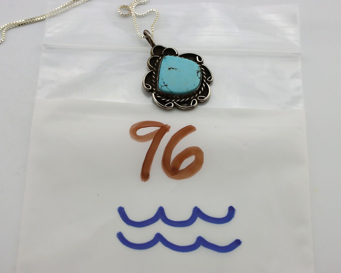 Navajo Handmade Necklace 925 Silver Natural Blue Turquoise Native Artist C.70's
