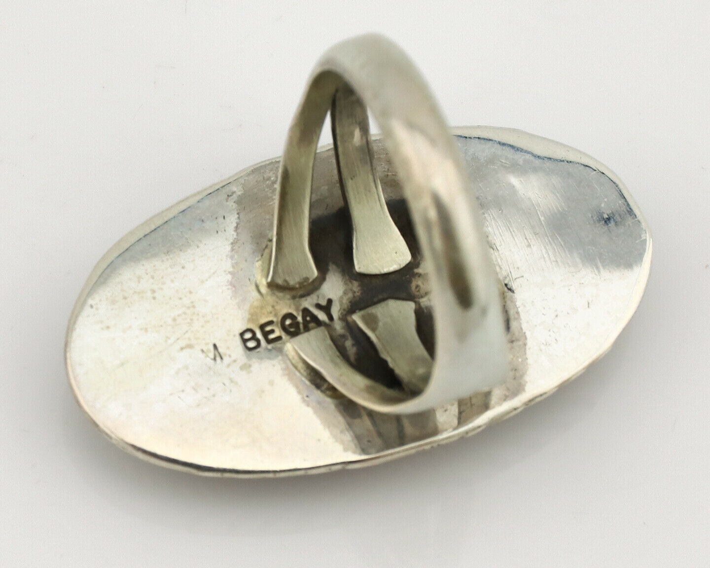 Navajo Ring .925 Silver Nevada Turquoise Artist Signed M Begay C.1980's