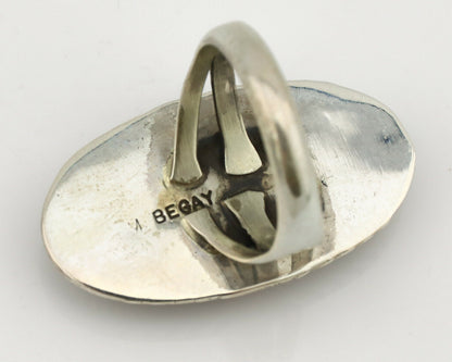 Navajo Ring .925 Silver Nevada Turquoise Artist Signed M Begay C.1980's