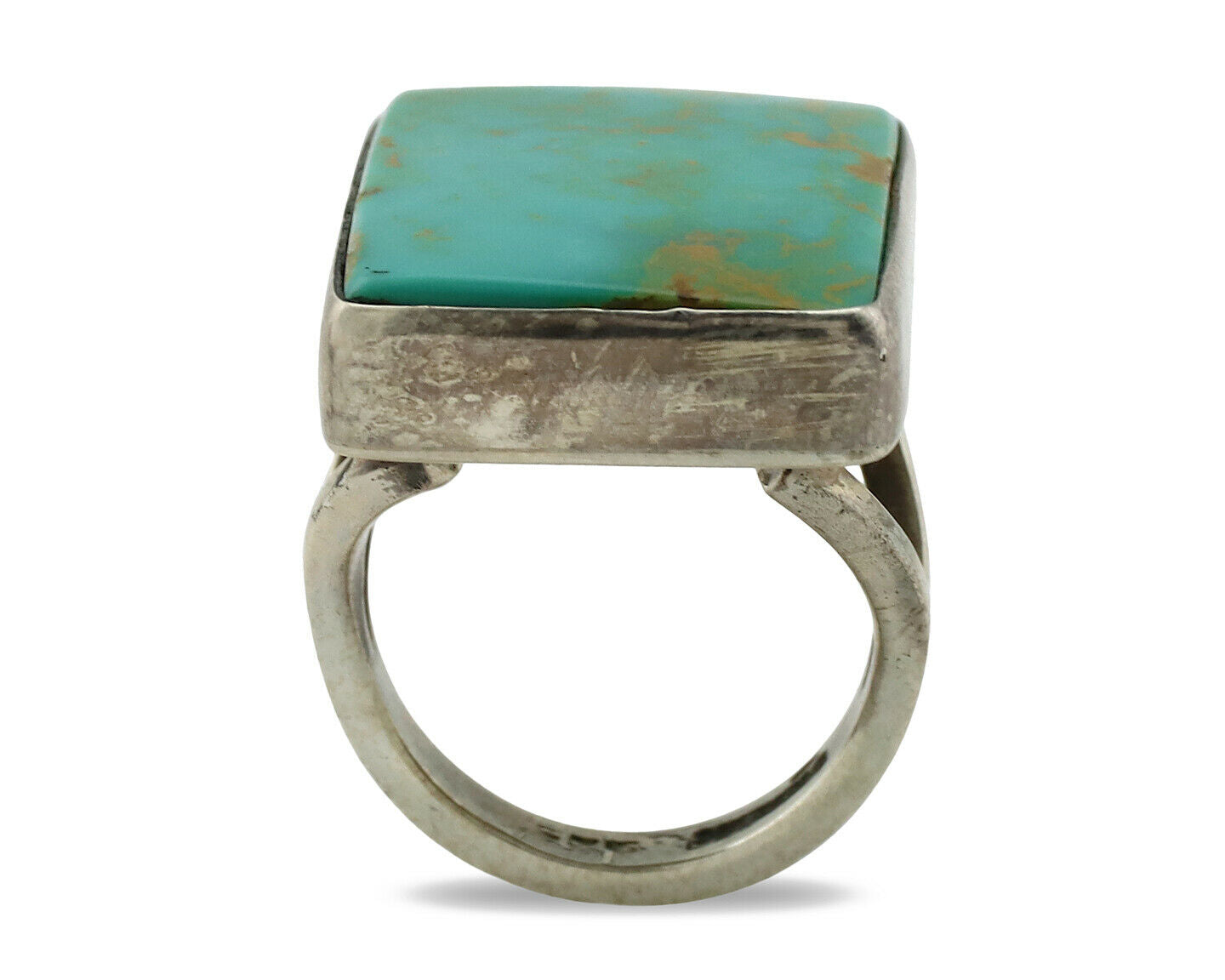 Navajo Ring .925 Silver Kingman Turquoise Artist Signed Gecko C.80's