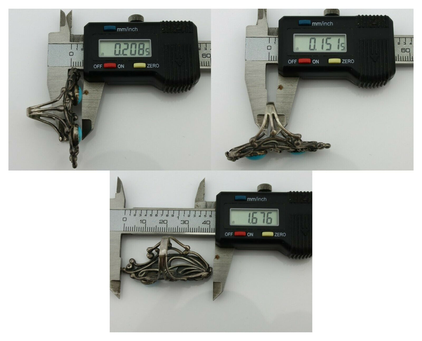 Navajo Ring .925 Silver Sleeping Beauty Turquoise Signed Prairie Fire C.80's