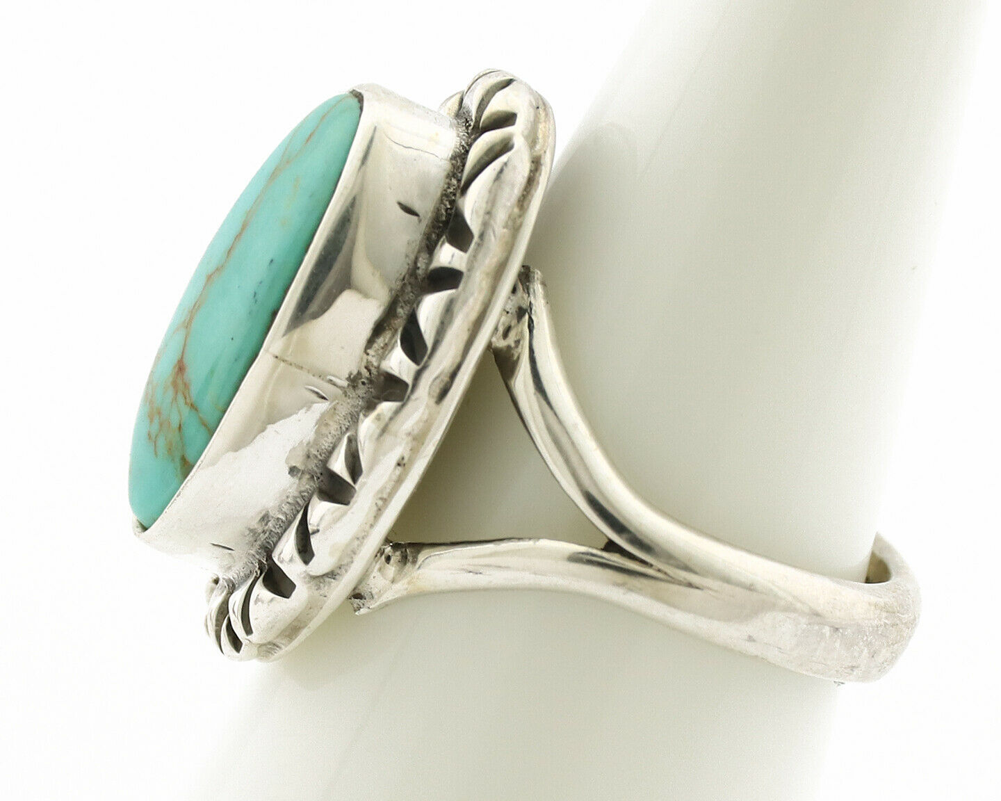 Navajo Ring .925 Silver Natural Mined Turquoise Artist Signed Gecko C.80's