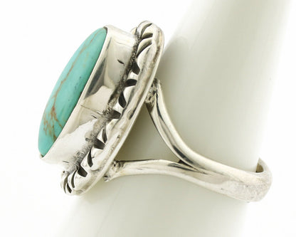 Navajo Ring .925 Silver Natural Mined Turquoise Artist Signed Gecko C.80's
