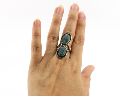 Navajo Ring .925 Silver Spiderweb Turquoise Native American Artist C.1980's