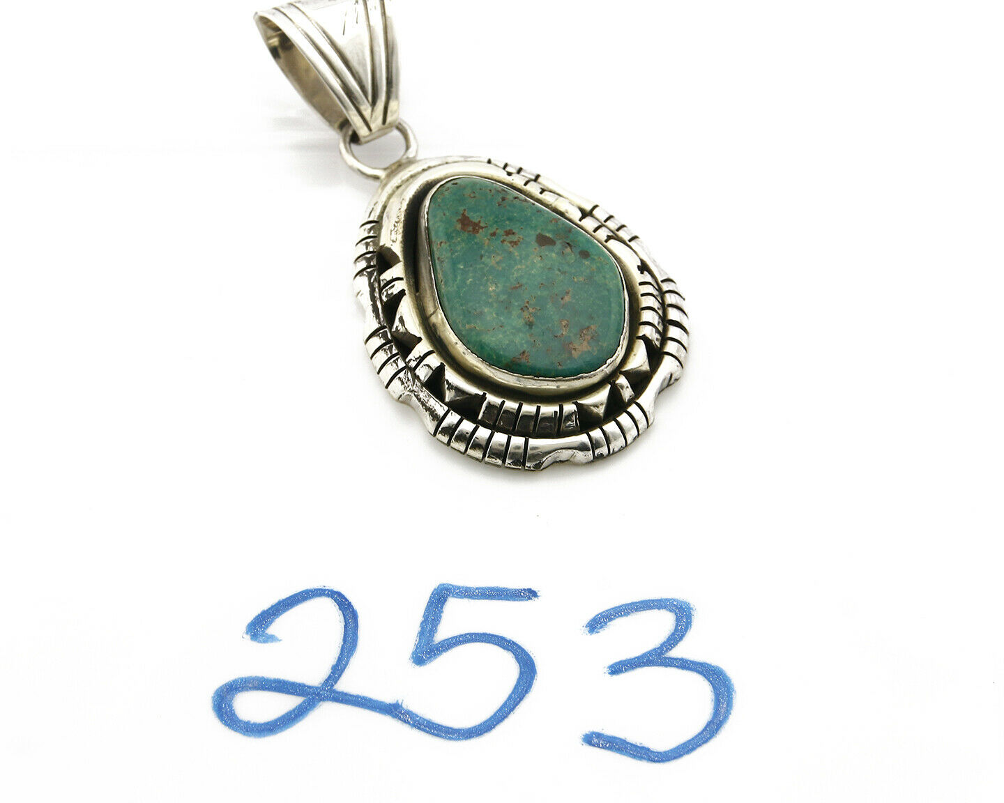Navajo Pendant .925 Silver Kingman Turquoise Signed Artist FT C.80's