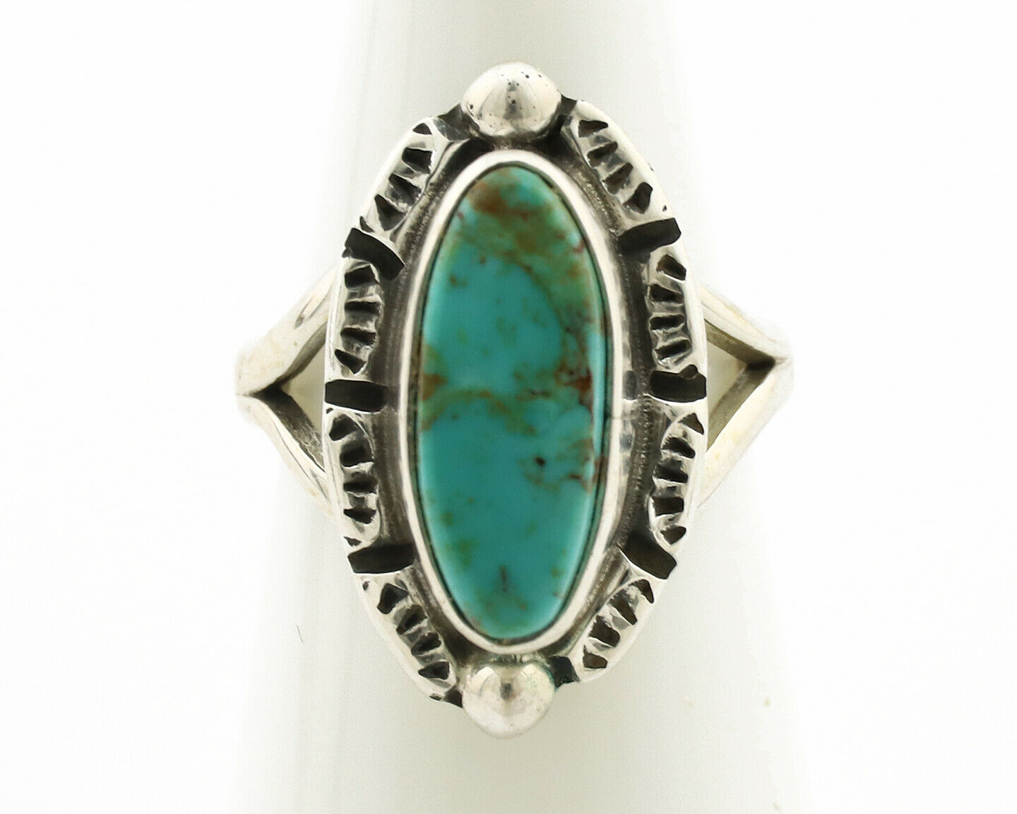 Navajo Ring .925 Silver Natural Mined Turquoise Artist Signed Gecko C.80's