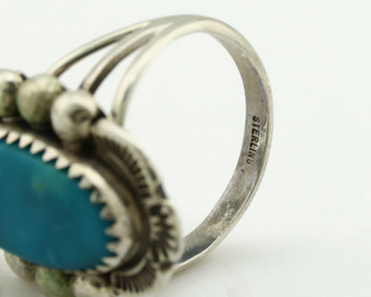 Navajo Ring .925 Silver Blue Turquoise Artist Signed Anna Begay C.1980's