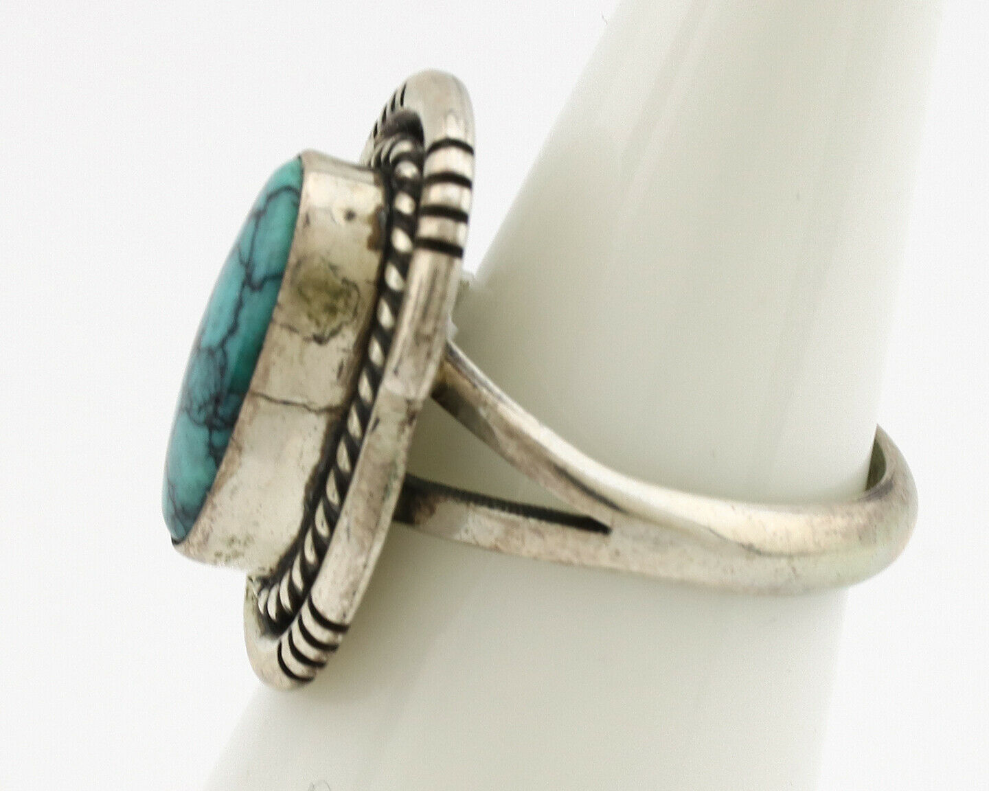 Navajo Ring .925 Silver Spiderweb Turquoise Native American Artist C.1980's