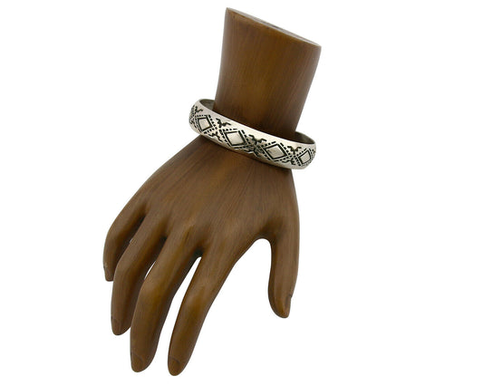 Navajo Bracelet .925 Silver Hand Stamped Artist Signed Tracy C.80's