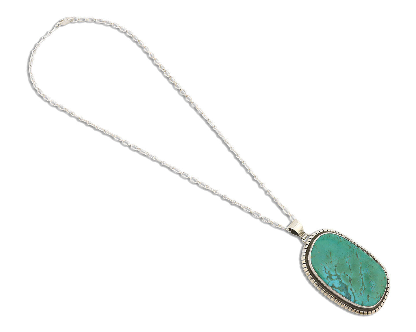 Navajo Necklace 925 Silver Natural Green Turquoise Native Artist Signed C.80's