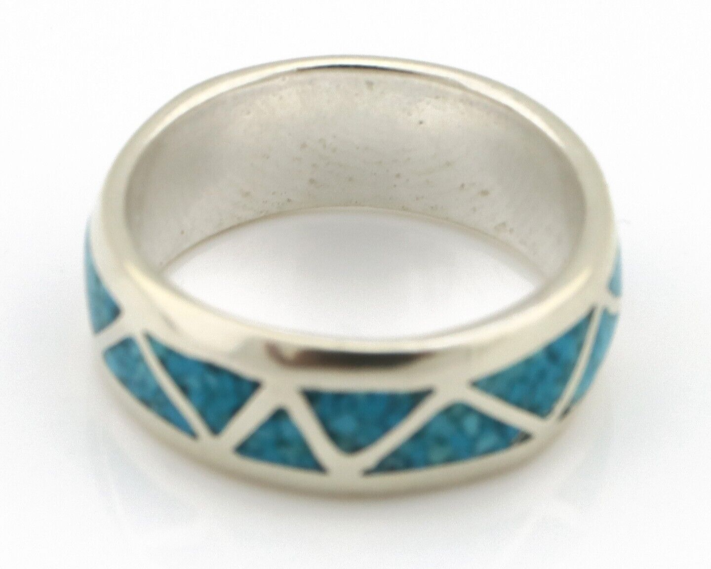 Navajo Chip Inlay Ring 925 Silver Sleeping Beauty Turquoise Artist Silver Cloud