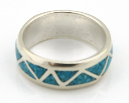 Navajo Chip Inlay Ring 925 Silver Sleeping Beauty Turquoise Artist Silver Cloud