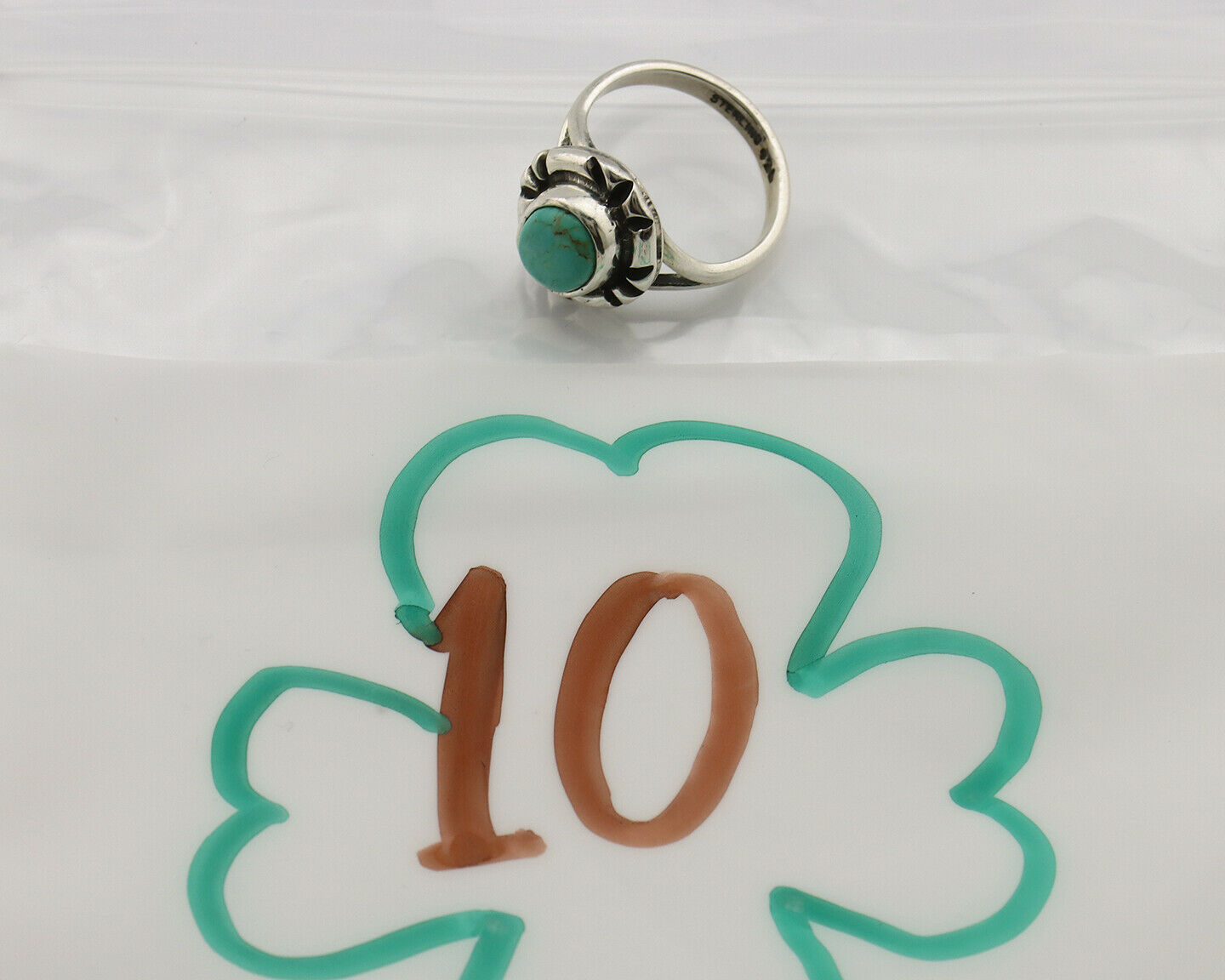 Navajo Ring .925 Silver Kingman Turquoise Artist Signed Gecko C.90's