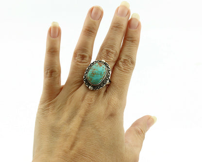 Navajo Ring .925 Silver Kingman Turquoise Artist Signed Gecko C.1980's
