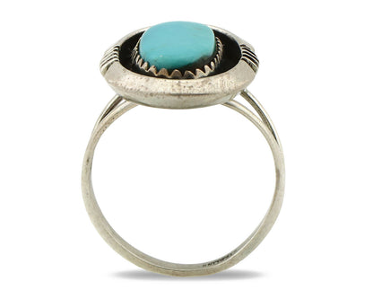 Navajo Ring .925 Silver Sleeping Beauty Turquoise Native American Artist C.1980s