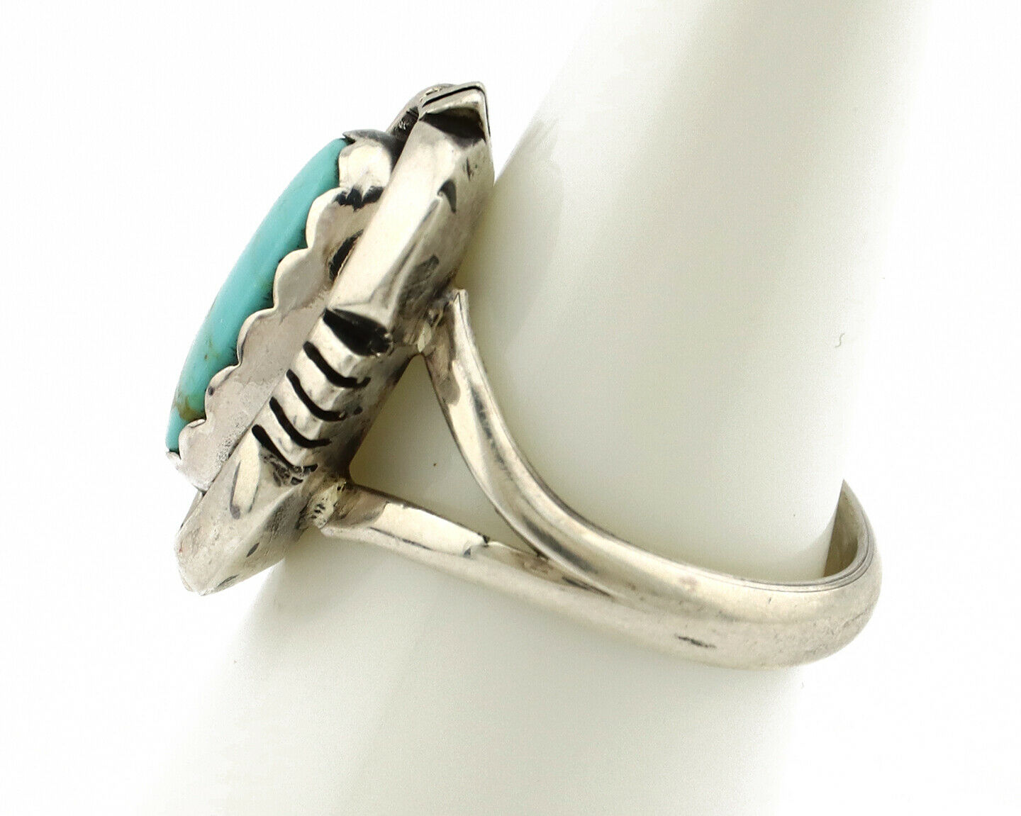 Navajo Ring .925 Silver Kingman Turquoise Handmade Native American Artist C.80's