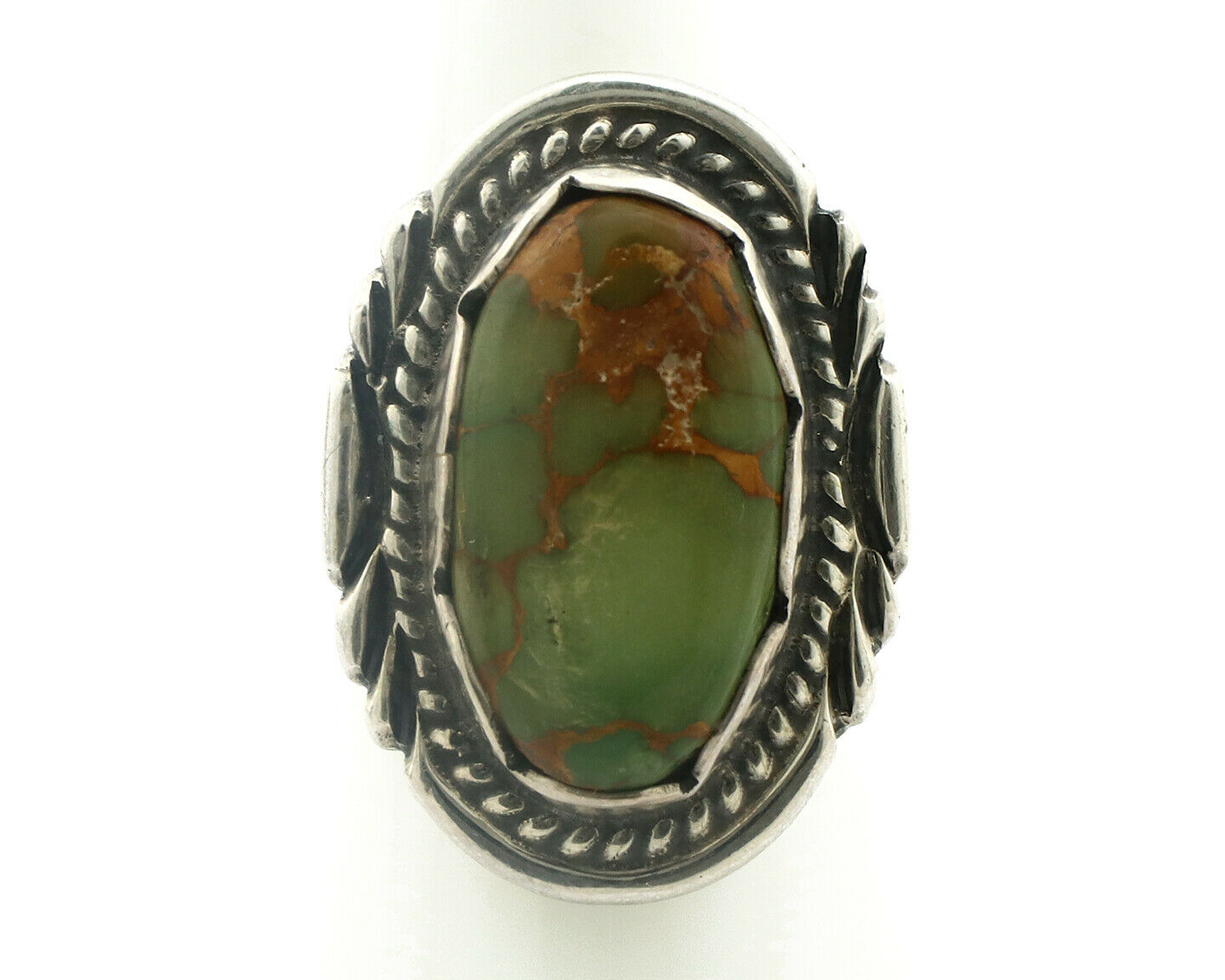 Navajo Ring .925 Silver Natural Uncolored Green Turquoise Signed Apache C.80's