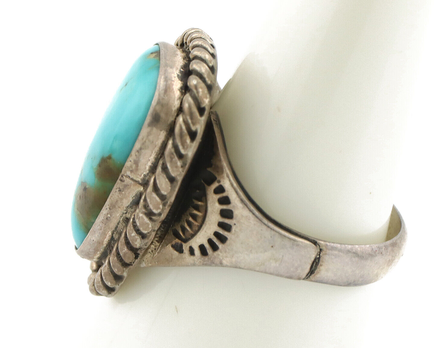 Navajo Ring 925 Silver Natural Blue Turquoise Native American Signed C.80's