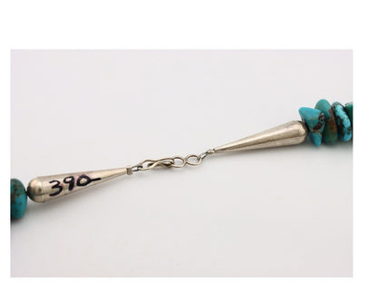 Navajo Necklace 925 Silver Natural Large Blue Turquoise Native Artist C80s