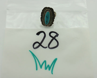 Navajo Ring 925 Silver Blue Turquoise Native American Artist C.80's