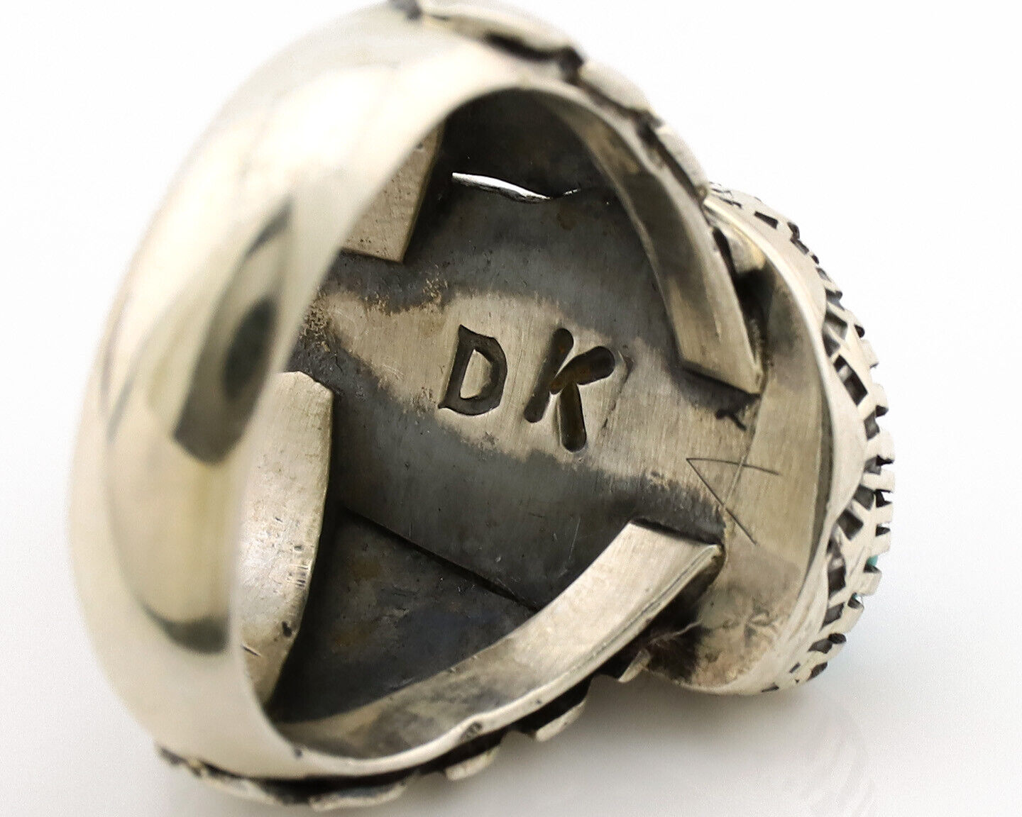 Navajo Ring .925 Silver Sleeping Beauty Turquoise Artist Signed DK C.80's