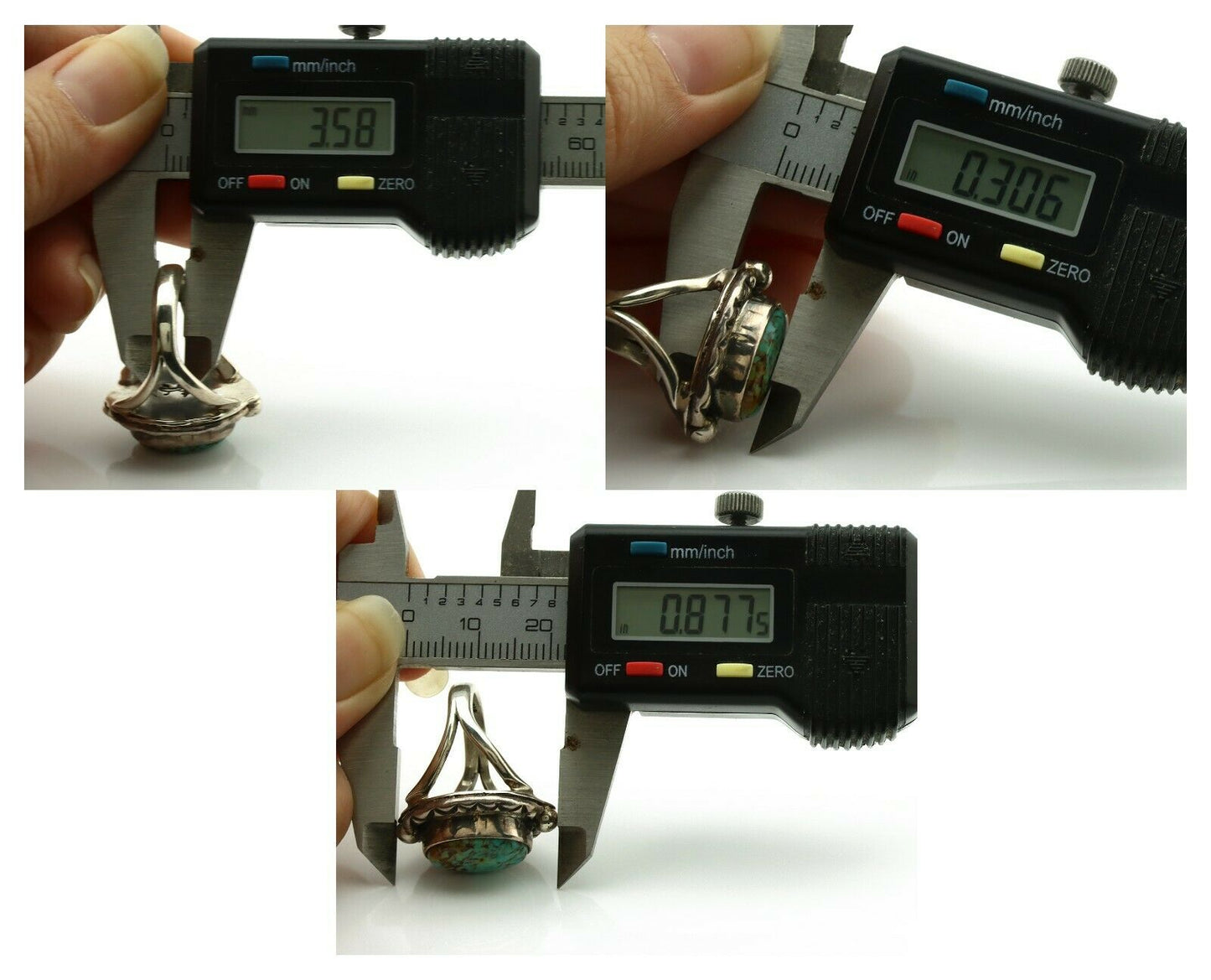 Navajo Ring .925 Silver Kingman Turquoise Artist Signed Gecko C.1980's