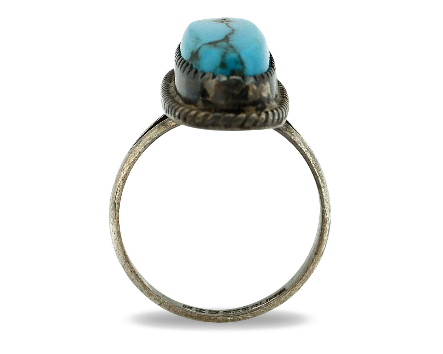 Navajo Ring .925 Silver Morenci Turquoise Native American Artist C.80's
