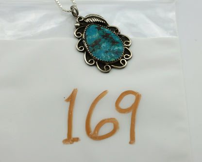 Navajo Necklace .925 Silver Nevada Turquoise Signed JR C.1980's
