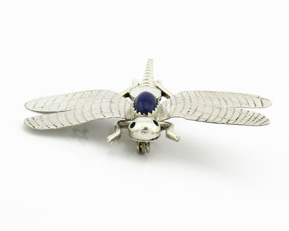 Navajo Pin Pendant .925 Silver Natural Lapis Signed Artist Frank Yazzie C80s