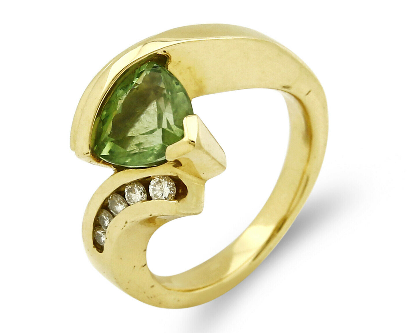 Women's Peridot Diamond Ring 18k SOLID Gold Engagement 2.6 tcw Size 5.5