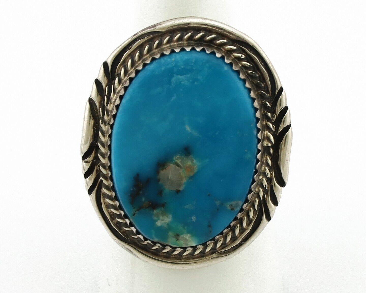 Navajo Ring 925 Silver Natural Mined Blue Gem Turquoise Signed M Begay C.80's