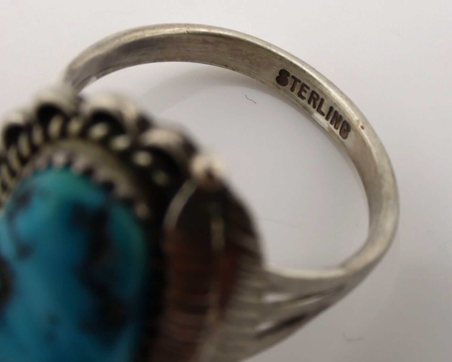 Navajo Ring .925 Silver Sleeping Beauty Turquoise Native American Artist C.80's