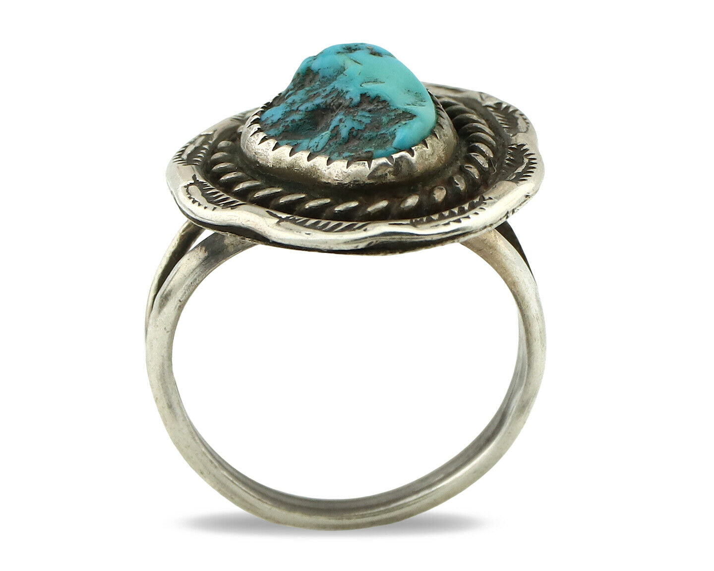 Navajo Ring .925 Silver Blue Turquoise Native American Artist C.80's